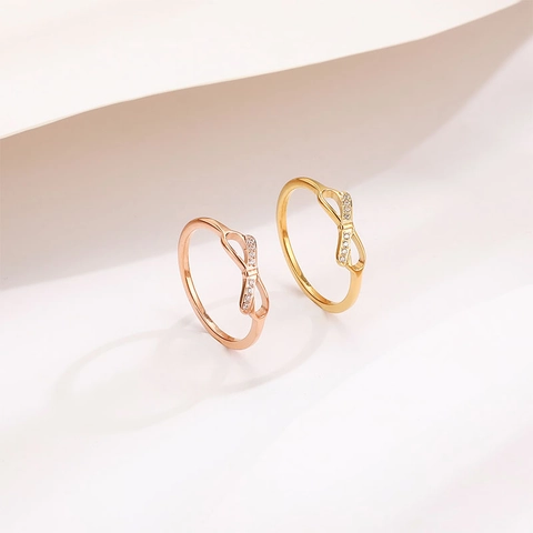 Bowknot Rhinestone Titanium Steel Ring For Women Luxury Stainless Steel Zirconia Bow Knot Finger Ring Fashion Jewelry