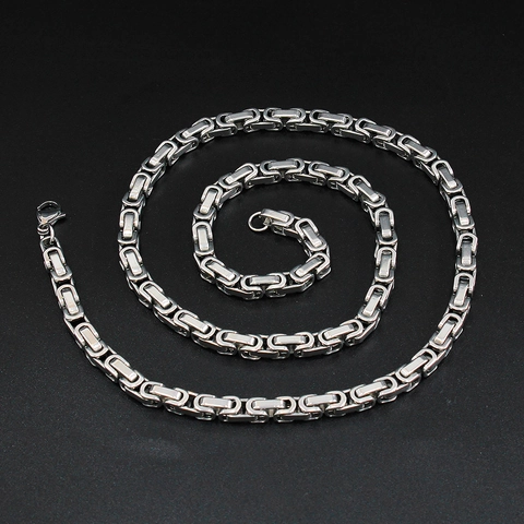 Byzantine Link Chain Jewelry Set For Men Silver Stainless Steel Byzantine Necklace Bracelet Heavy Duty Hip Hop Jewelry