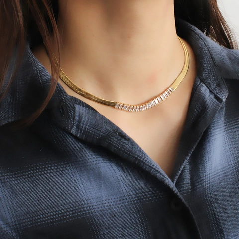 Stainless Steel And Zirconia Snake Chain Necklace And Bracelet Gold Silver Plated Elegant Fashion Jewelry Accessories For Women