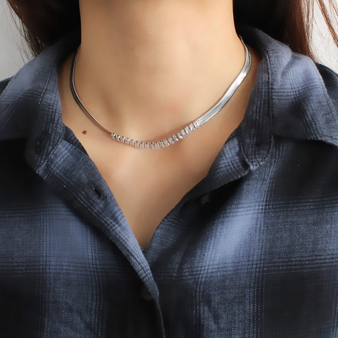 Stainless Steel And Zirconia Snake Chain Necklace And Bracelet Gold Silver Plated Elegant Fashion Jewelry Accessories For Women