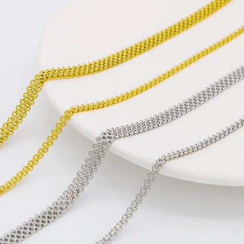 Moderne Collier en Acier Inoxydable Double Couche Coupe Angle Plaqué sous Vide Or Argent Couleur Longue Chaîne pour Unisexe Quotidien Décontracté
