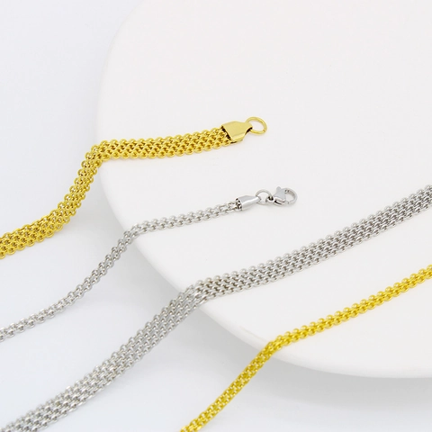 Moderne Collier en Acier Inoxydable Double Couche Coupe Angle Plaqué sous Vide Or Argent Couleur Longue Chaîne pour Unisexe Quotidien Décontracté