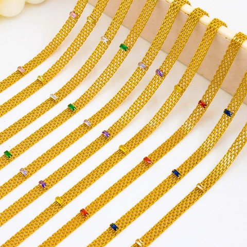 18K Gold Plated Stainless Steel Mesh Woven Necklace And Bracelet Set With Rectangular Zirconia Women Fashion Jewelry