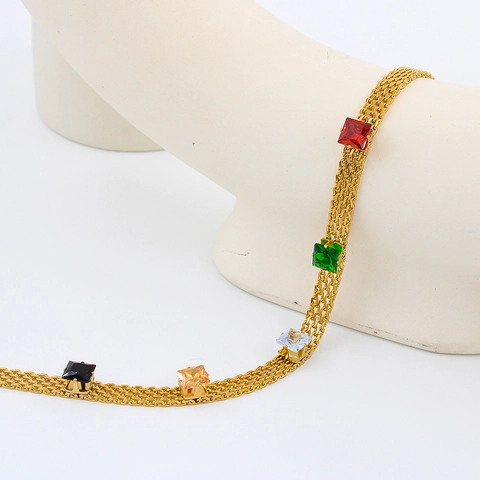 Collier En Acier Inoxydable Plaqué Or 18K Mailles Filet Avec Zircon Carré Pour Femmes Collier Ras Du Cou En Zirconia Incrusté Bijoux Cadeau
