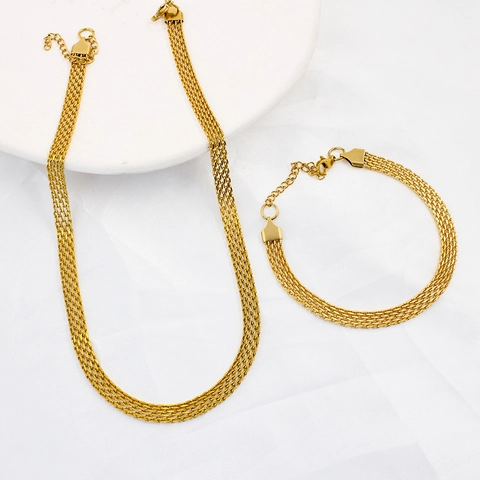 Minimalist Stainless Steel Mesh Chain Necklace And Bracelet Set Vacuum Color Plated Woven Net Jewelry For Women Men Daily Wear
