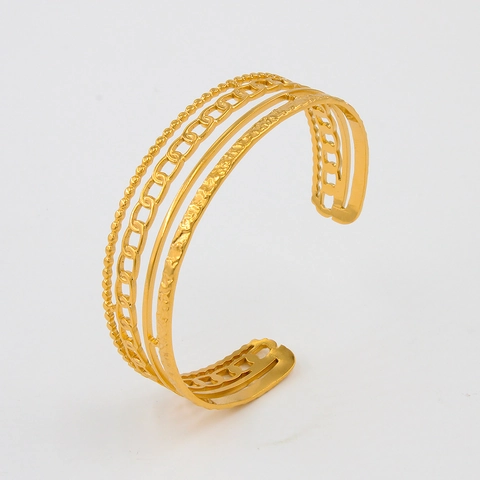 Bracciale Rigido Aperto in Acciaio Inossidabile Retro per Donna Hip Hop Stile INS Placcato Oro 18K Argento Regolabile Gioielli di Moda Regalo