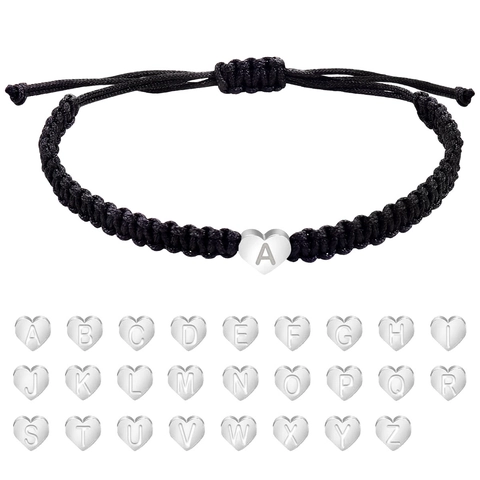 Pulsera Trenzada de Corazón de Acero Inoxidable Pulsera de Cuerda Tejida a Mano con Inicial de Corazón Regalo de San Valentín Joyería