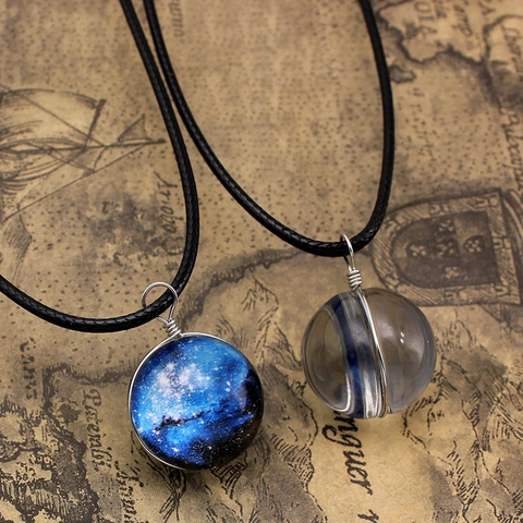 Traumhaft Galaxie Nebel Universum Weltraum Zeit Edelstein Anhänger Halskette Handgefertigt Glaskugel Lederseil Schmuck Für Damen Geschenk