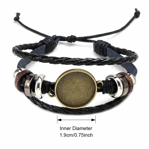 Multilayer Leather Braided Bracelet Vintage Bohemian Evil Eye Sunflower Alloy Feather Wood Beaded Adjustable For Men Women