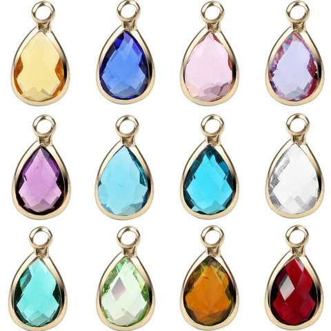12 Colors Birthstone Teardrop Glass Pendants Gold Plated Alloy Frame For DIY Necklace Bracelet Jewelry Making Accessories
