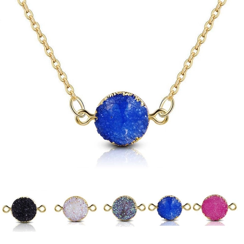 Collier Pendentif Druzy Rond à la Mode Chaîne en Alliage Plaqué Or Résine Multicolore Géo Collier pour Femme Cadeau Bijoux