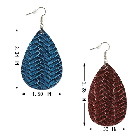 Pendientes Vintage de Gota de Cuero PU Con Textura Tejida de Espiga Hechos a Mano Bohemios Pendientes para Mujer
