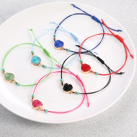 Handgemachtes Harz Druzy Stein Wunsch Armband Verstellbare Wachsschnur Edelstahl Perlen Geflochtenes Armband Für Damen Schmuck