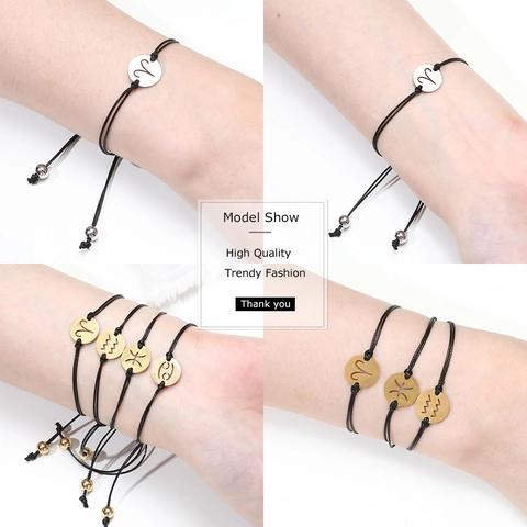 Minimalistische Roestvrijstalen 12 Sterrenbeelden Gevlochten Touw Armband Voor Dames Heren Goud Zilver Verstelbare Sieraden Cadeau