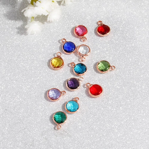 Birthstone Crystal Glass Round Pendant Charm With Copper Bezel Multicolor DIY Jewelry Making Accessories For Necklace Bracelet