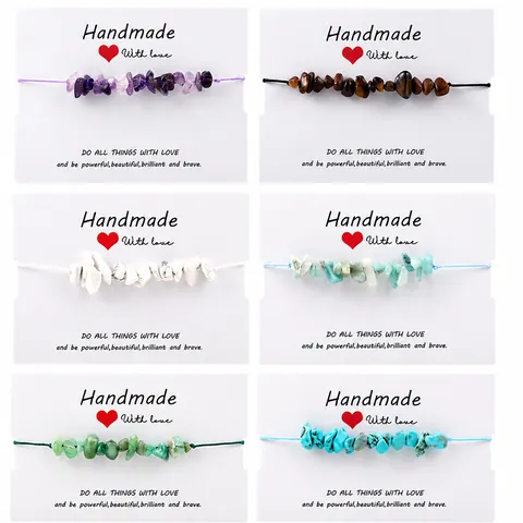 Handmade Natural Stone Chip Braided Bracelet Bohemian Irregular Mineral Wax Cord Adjustable Minimalist Jewelry For Unisex