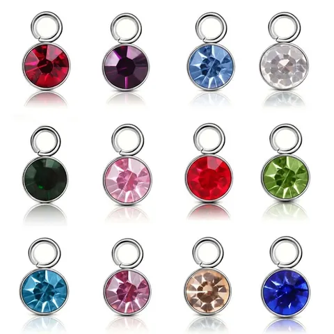 Luxury Alloy Birthstone Pendant Charms Round Rhinestone Birthday Stone DIY Jewelry Making Necklaces Bracelets Accessories