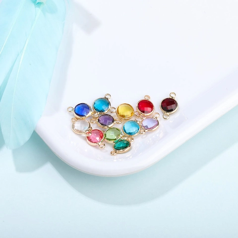 Piedra de Nacimiento Vidrio Cristal Charms Redondo Facetado Doble Lazo Cobre Conectores de Joyería Para DIY Pulsera Collar Fabricación Accesorios