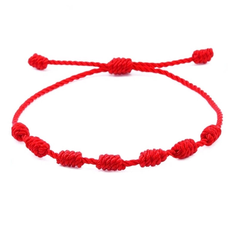 Handgemaakte Geweven 7 Knopen Geluk Geluksarmband Rode Draad Voor Dames Heren Verstelbare Touwarmband Etnische Sieraden