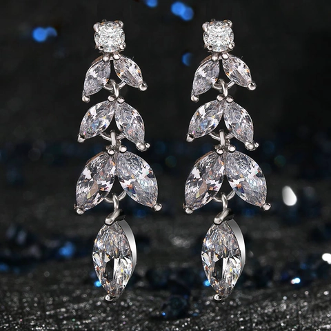 Elegante Zirconia Koperen Hangende Oorbellen Met 925 Sterling Zilver Stift Verguld Waterdruppel Bloem Sieraden Voor Vrouwen Cadeau