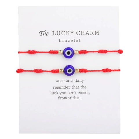 Pulsera de Cuerda Trenzada de Mal de Ojo Ajustable Hecha a Mano Pulsera de Amuleto de Suerte de Cuenta de Vidrio para Hombre Mujer