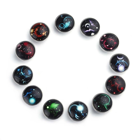 12 Sterrenbeelden Drukknopen 20mm Glas Cabochon Legering Lichtgevend Melkweg DIY Sieraden Accessoires Hangers