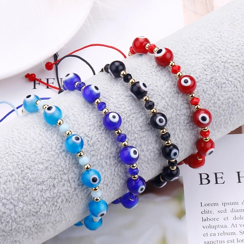 Bracciale con Perline Malocchio Fatto a Mano Regolabile in Vetro a Lume Turco Nazar Gioielli Regalo per Uomo e Donna