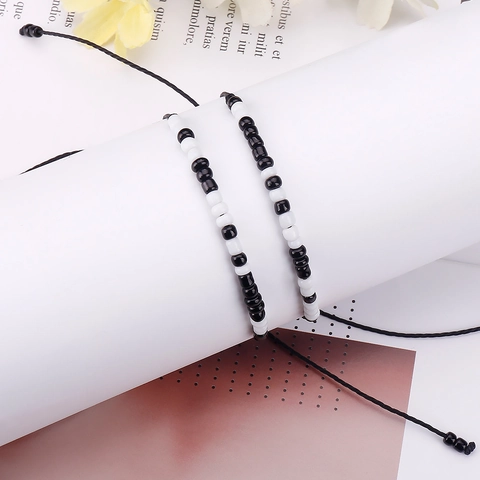 Morse Code Braided Bracelets For Couples I Love You Black White Millet Beads Handmade Adjustable Jewelry Bracelet For Men Women