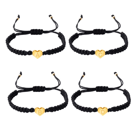 Handgemaakte Gevlochten Initialen Armband Met Roestvrijstalen Hart Hanger Verstelbare Letter Armband Voor Koppels Mannen Vrouwen Sieraden Cadeau