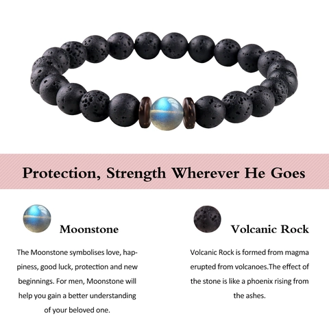 Bracelet en Perles de Pierre de Lave Naturelle Pierre de Lune Obsidienne pour Hommes Avec Carte de Message Cadeau Bijoux pour Père Fils Mari