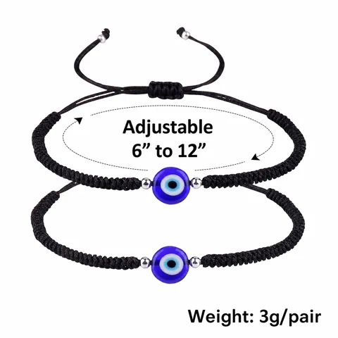 Adjustable Evil Eye Braided Rope Bracelet Set Handmade Glass Bead Lucky Charm Jewelry For Men Women Couple Friendship Gift