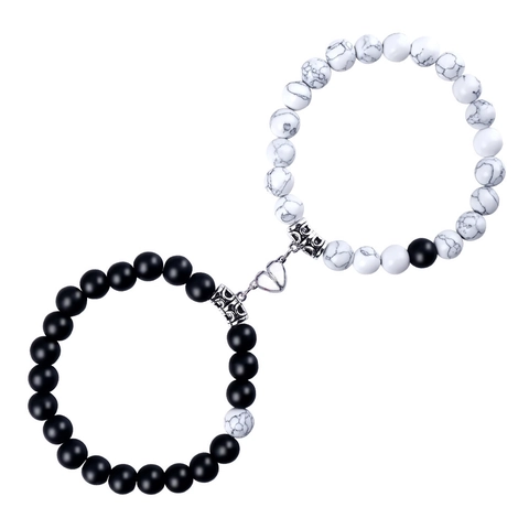 8mm Natuursteen Kralen Magnetische Koppel Armbanden Hart Rond Zuigkracht Verstelbare Handgeweven Armbanden Sieraden Cadeau Voor Geliefden