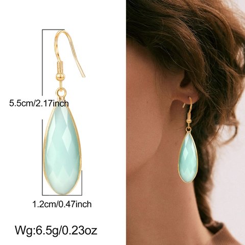 Vintage Copper Glass Teardrop Dangle Earrings Gold Plated Faceted Waterdrop Earring For Women Fashion Boho Jewelry