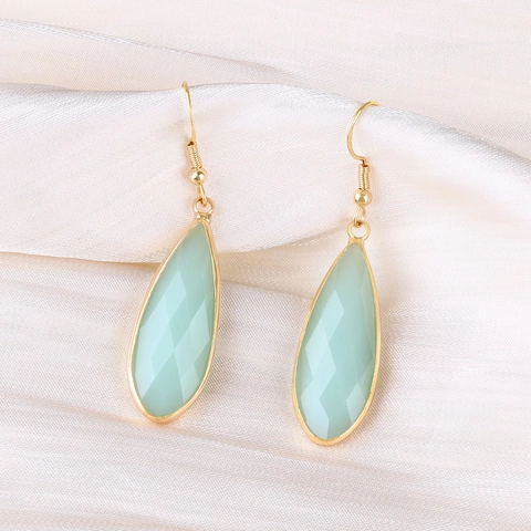 Vintage Copper Glass Teardrop Dangle Earrings Gold Plated Faceted Waterdrop Earring For Women Fashion Boho Jewelry