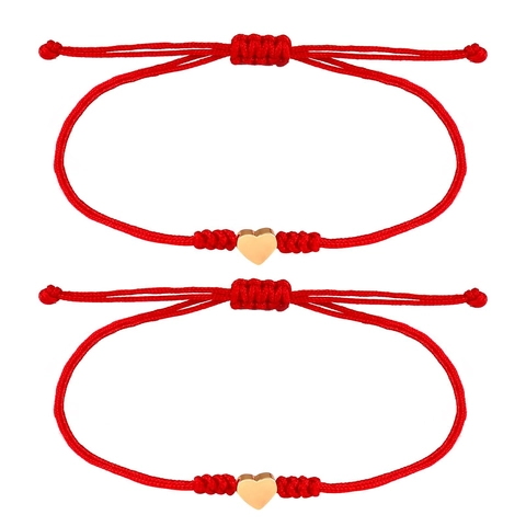 Pulsera Trenzada de Cuerda Roja Hecha a Mano Corazón Parejas Imán Corazón de Acero Inoxidable Aleación Colgante Cuerda Ajustable Joyería Regalo