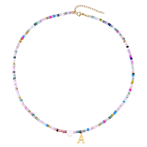 Boheems Kleurrijke Kralenketting Voor Vrouwen Roestvrij Staal Hart Initiaal Hanger Verstelbare Handgemaakte Choker Sieraden Cadeau