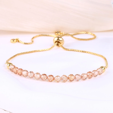 Women Real Gold Plated Copper Bracelet With Natural Stone Crystal Beaded Zircon Adjustable Slider Chain Bohemian Jewelry