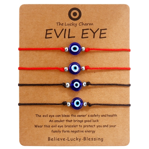 Minimalist Glass Evil Eye Hand Woven Rope Bracelet Set For Couples Unisex Alloy Beads Adjustable Charm Protection Friendship String Wristband Jewelry