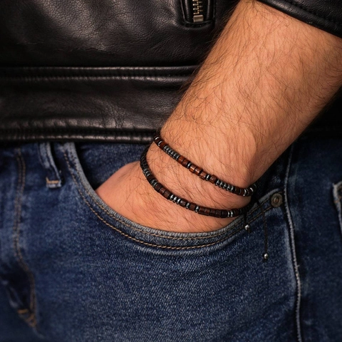 Handmade Morse Code Beaded Bracelet Personalized Adjustable Woven Rope Bracelet Wood Hematite Beads Gift For Women Men