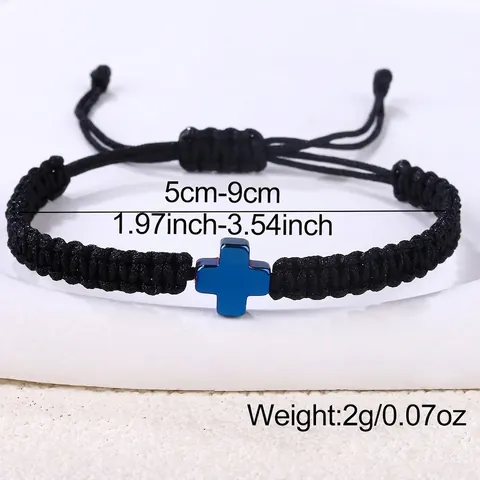 Handgeweven Kruis Armband Voor Mannen Vrouwen Roestvrij Staal Hematiet Verstelbaar Koord Religieuze Mode Sieraden Cadeau