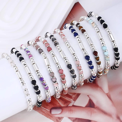 Natural Stone Hematite Beaded Bracelet Adjustable Metal Lobster Clasp Fashion Jewelry For Women Men Couple Gift