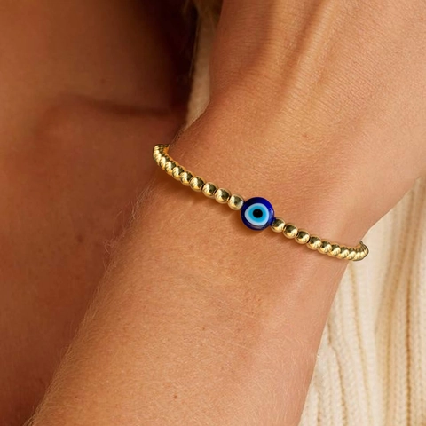 Evil Eye Beaded Stretch Bracelet For Women Men Gold Silver Plated Copper Glass Bead Lucky Protection Charm Jewelry Gift