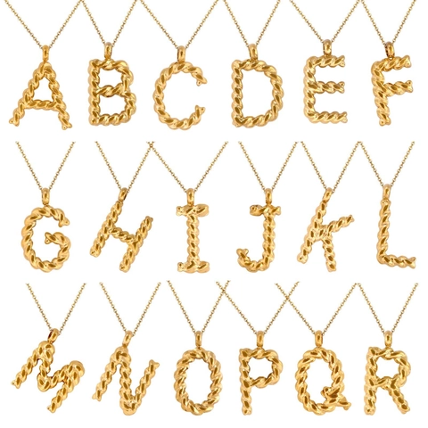 18K Vergulde Roestvrijstalen Initialen Ketting Voor Vrouwen Gedrehte Touwtextuur Alfabet Hanger Ketting Waterdichte Sieraden Cadeau