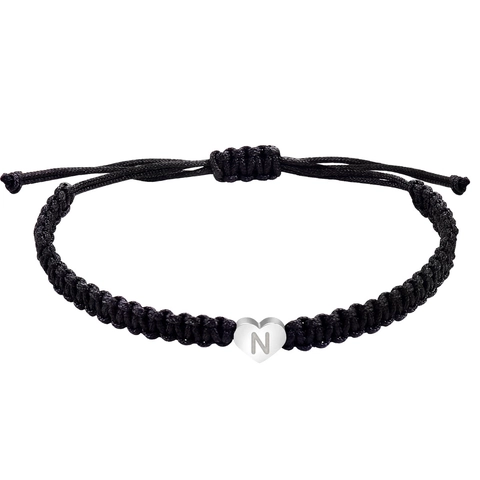 Pulsera Trenzada de Corazón de Acero Inoxidable Pulsera de Cuerda Tejida a Mano con Inicial de Corazón Regalo de San Valentín Joyería