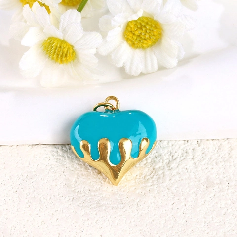 Colgante de Corazón de Cobre Esmaltado Bañado en Oro Diseño Único de Goteo Fundido Accesorio para Joyería DIY Collar