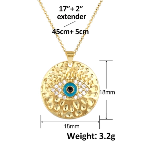 Fashion Gold Plated Copper Evil Eye Pendant Necklace Women Vintage Enamel Zirconia Rhinestone Sunburst Medallion Jewelry