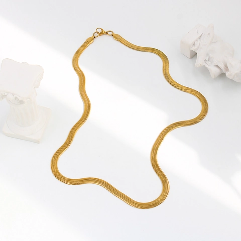 Minimalist Stainless Steel Flat Herringbone Snake Chain Necklace For Women Men Gold Silver Blade Chain Choker Daily Fashion Jewelry Gift