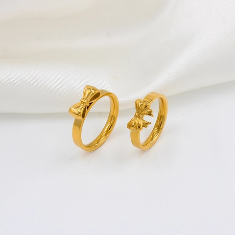 Minimalist Stainless Steel Bowknot Ring For Women Polished Gold Silver Bow Butterfly Shape Finger Ring Jewelry Gift
