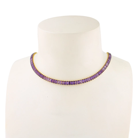 Stainless Steel Baguette Cut Zirconia Inlaid Tennis Chain Jewelry For Women Elegant Necklace And Bracelet