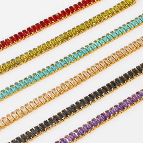 Luxus Edelstahl Baguette-Schliff Zirkon Halskette Armband Schmuckset Damen Vergoldet Tennis Kette Party Geschenk